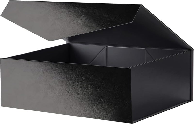 JINGUAN Large Black Collapsible Gift Box with Magnetic Closure Lid 13.5x9x4.1 Inches, Groomsman Proposal Box, Rectangle Present Box (Glossy Black, 1 Pack) - Image 1